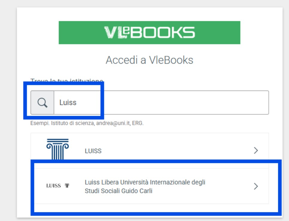 Cerca e seleziona Luiss
